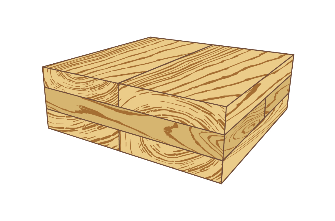 3D rendering of Cross-laminated timber (CLT), an engineered wood product consisting of layers of kiln-dried dimension lumber