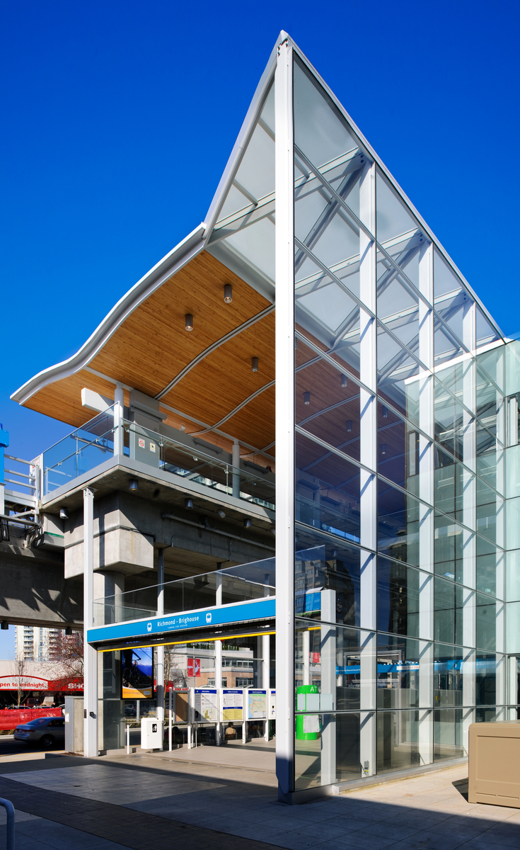 Richmond-Brighouse Canada Line Station exterior with vaulted exterior structure cover