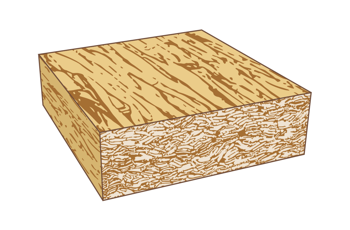 3D rendering of parallel strand lumber (PSL) - part of a family of products, structural composite lumber (SCL), that are made of dried and graded wood veneers, strands or flakes that are layered upon one another and bonded together with a moisture-resistant adhesive into large blocks known as billets