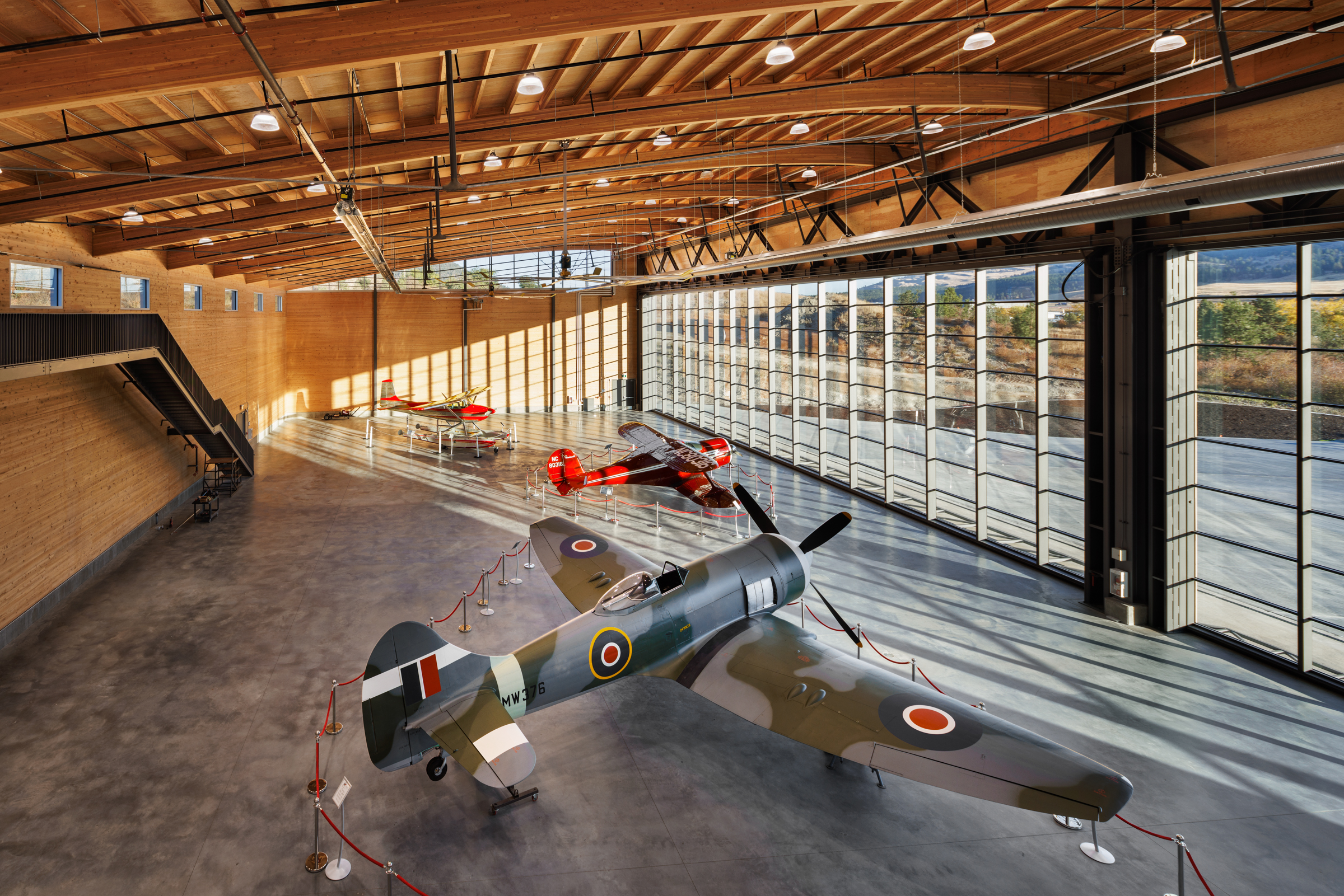 Interior of aerospace museum, built to look like an aircraft hanger