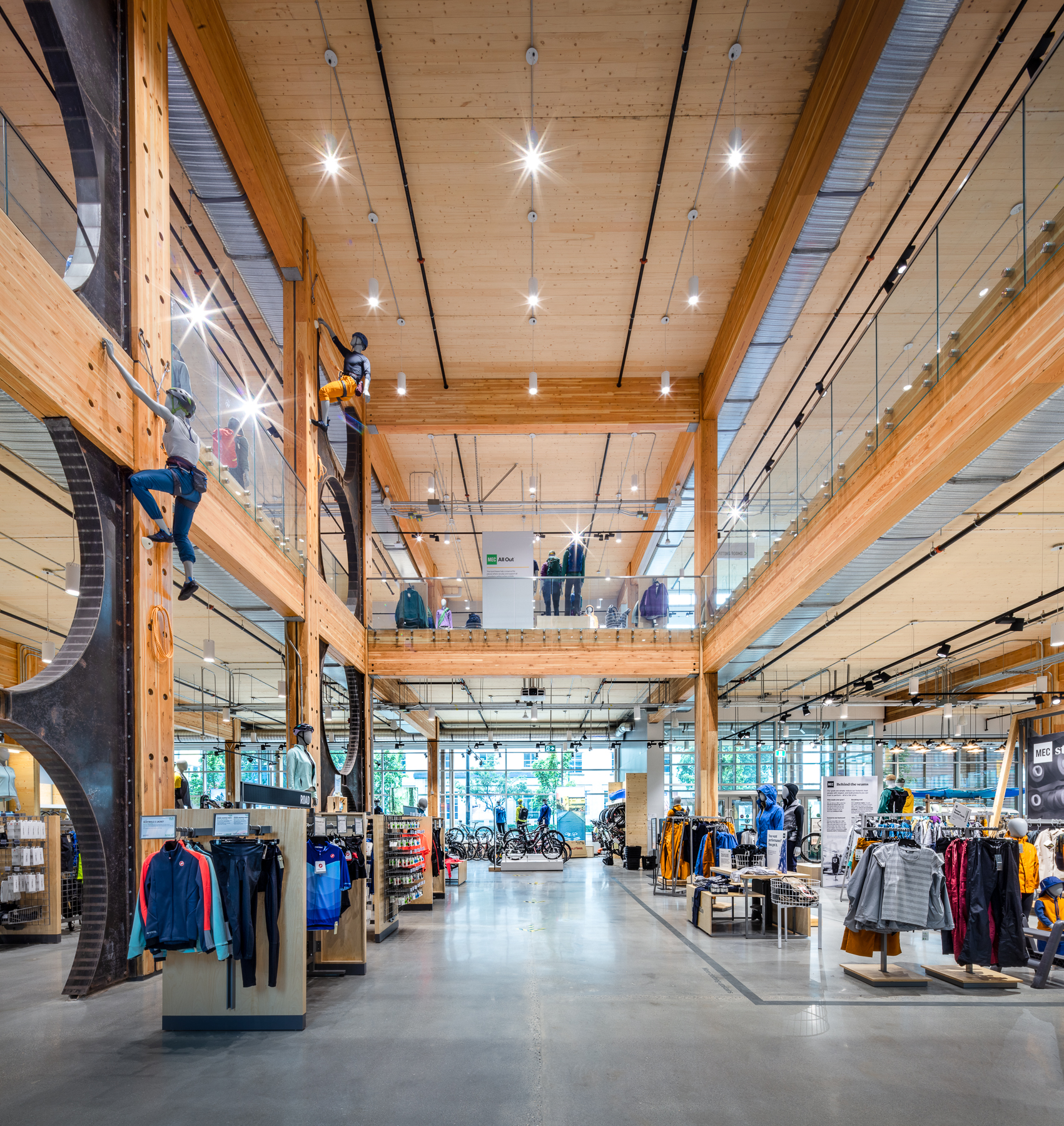 MEC Flagship Store expansive interior featuring mass timber construction