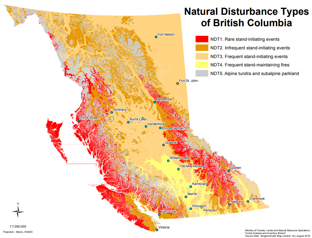 natural disturbance types of BC map FLNRORD