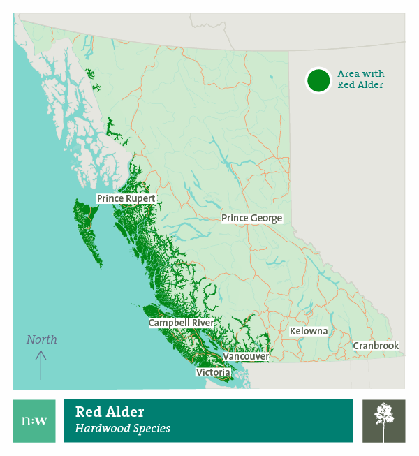 Red alder species distribution map