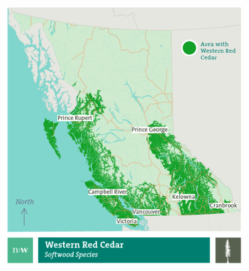Western red cedar species distribution map